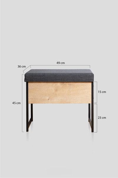 Mudesa Metal Ahşap Sandıklı Puf Bank Oturaklı Ayakkabılık Ayakkabı Boya Fırça Kutusu Dolabı