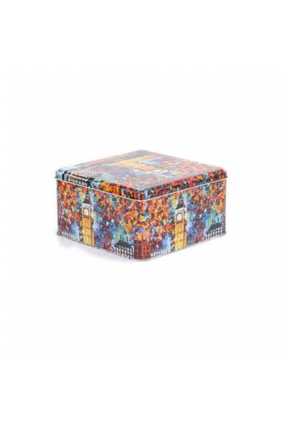EVLE Ef028-01 Afremov Big Ban Patterned Square Metal Storage Container 20x20 Cm