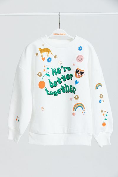 Çipil White Sweatshirt Set with Lettering on the Front