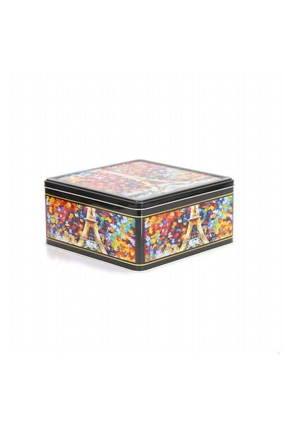EVLE Ef029-02 Afremov Paris Patterned Square Metal Storage Container 24x24 Cm