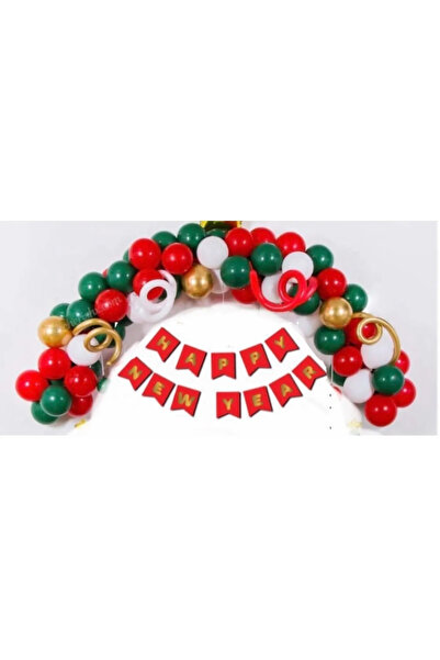 party mix Yılbaşı Happy New Year Banner Balon Zincir Set 50'li Noel Balon Set