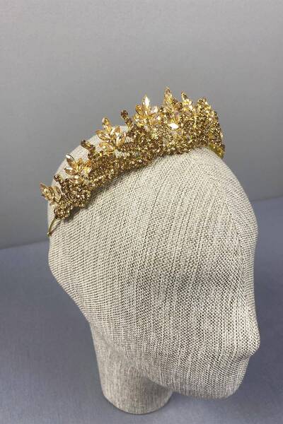 Hobigram Honey Color Whole Leaf Model Henna and Bridal Crown – Crown, Crystal Stone, Stylish Model, Bridal Crown – Crown –
