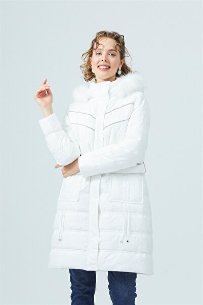 Moodbasic Mb18.62 Taşlı Baskılı Mont - Beyaz