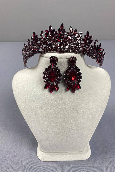 Hobigram Set de coroană de mireasă și cercei cu trei navete model Selur Leaf – Coroană, piatră de cristal, model elegant – Coroană