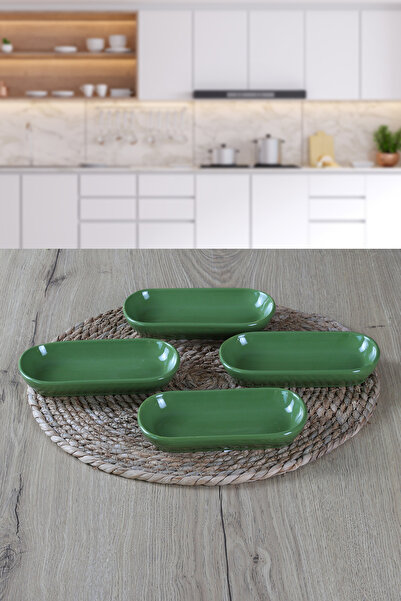 Keramika 4 Adet 16cm Yeşil Renk Kahvaltılık / Çerezlik Kayık