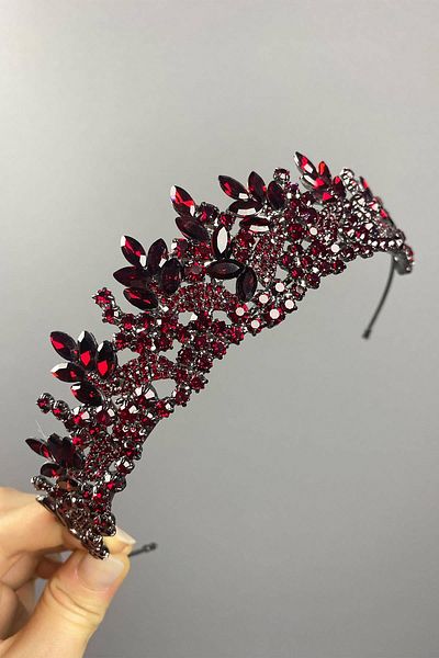 Hobigram Burgundy Selur Leaf Model Henna și Coroana de Mireasă – Coroană, Piatră de Cristal, Model Elegant, Coroana de Mireasă – Coroană – Coroană
