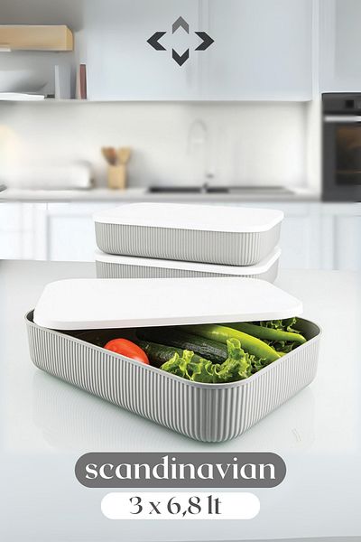 LİGROUND Scandinavian 3.2lt 6.8 Lt Gray Multi-Purpose Storage Box with Lid Organizer Kitchen Storage