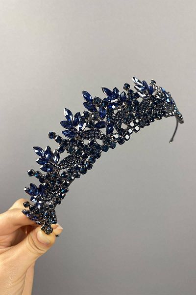 Hobigram Navy Blue Whole Leaf Model Henna and Bridal Tiara – Crown, Crystal Stone, Stylish Model, Bridal Tiara – Crown –