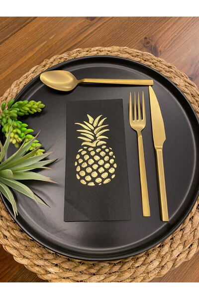 kidspartim منديل النادل الأسود المذهب باللون الذهبي، مجموعة من 16 منديلًا