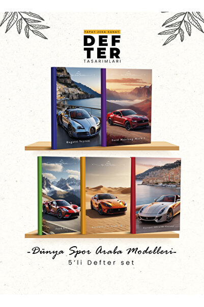 YAPAY ZEKA SANAT Set de caiete din 5 piese World Sports Cars 4-1