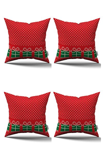 Cango Home Red New Year Themed Digital Printed Throw Pillow Pillow Case Set of 4 4Kmbs-Cgh225