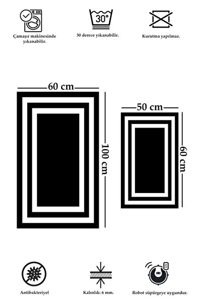 Qatalina Kaydırmaz Taban Yıkanabilir Leke Tutmaz 2 Li Set60x10050x60banyo Hal...
