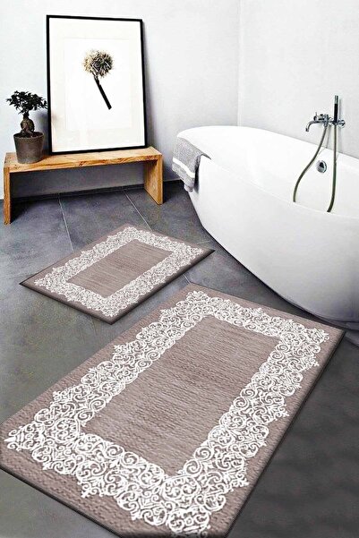 Qatalina Desenli Yıkanabilir Kaymaz Taban 2li Banyo Halısı Paspas Klozet Takımı