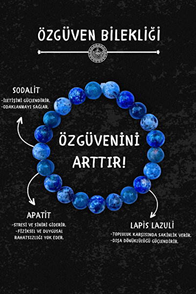 Chi Zen Özgüven Doğal Taş Tılsım Bilekliği Düz 8mm (Apatit, Lapis Lazuli, Sodalit Taşı) Chi-Zen Bileklik