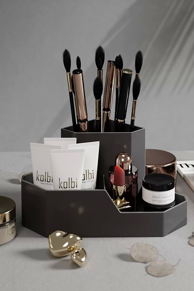 kolbi Trio 3 Διαμερισμάτων Organizer Μακιγιάζ / Organizer Καλλυντικών Μαύρο Χρώμα