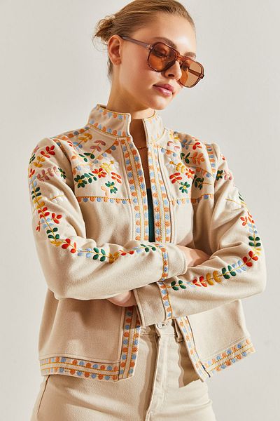 Bianco Lucci Damen-Jacke mit besticktem, mehrfach gemustertem Stempel