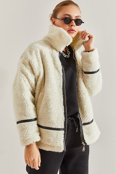 Bianco Lucci Damen-Plüschmantel mit Garnierung