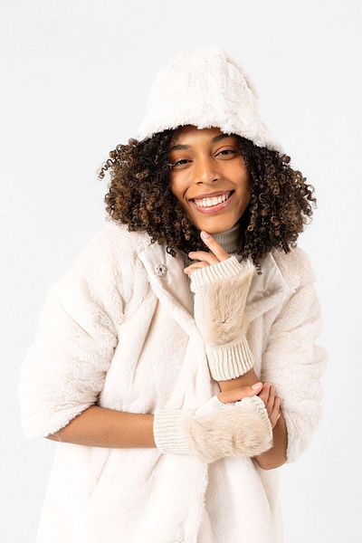 Axesoire 11032 Model Beige Furry Wool Cut Gloves