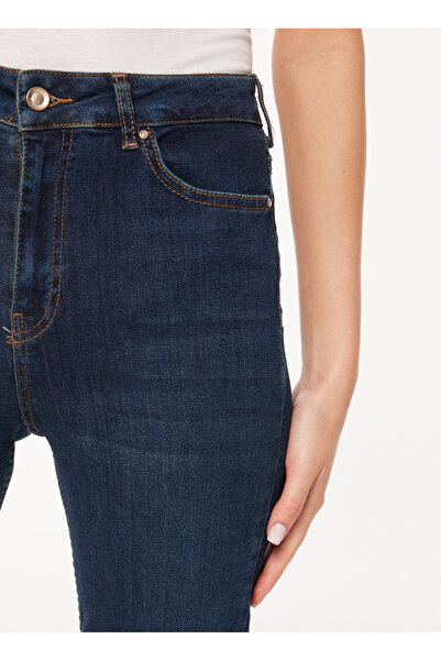 Koton Yüksek Bel Geniş Paça Dar Koyu İndigo Kadın Denim Pantolon 4WAL40329MD