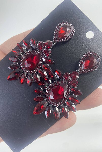 Hobigram Burgundy Shuttle Model Large Small Stone Henna Wedding Engagement Earring – Bijoux Earring, Stylish Design – Bijoux Earring