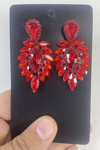 Hobigram Red Thin Shuttle Stone Henna Wedding Engagement Earring – Bijoux Earring, Stylish Design, Women's Accessory – Bi