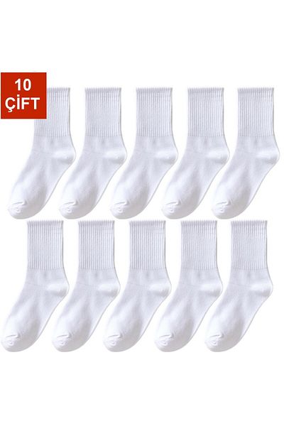çorapmanya 10 Pairs Women's Black White Gray Striped Unlined College Tennis Socks