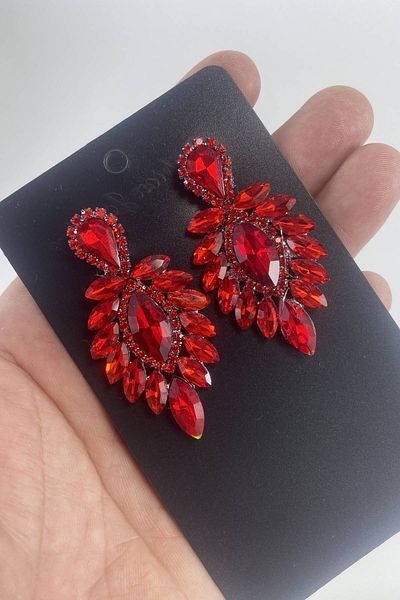 Hobigram Red Fine Shuttle Stone Henna Wedding Engagement Earrings