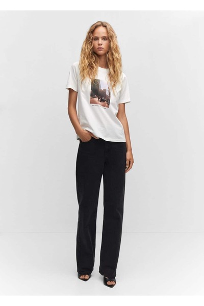 MANGO Woman Patterned cotton t-shirt