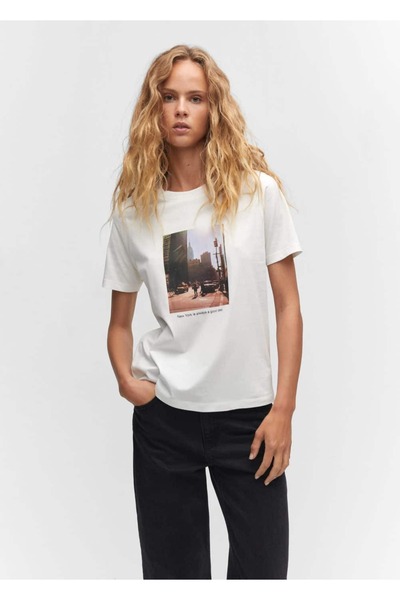 MANGO Woman Patterned cotton t-shirt