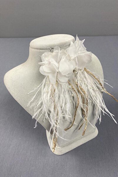 Hobigram White Laser Floral Straw Pearl Ostrich Feather Earrings – Bijoux Earrings, Stylish Design – Bijoux Cube