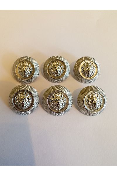 aensia Silver Color Big Lion Model Button 36 Size Metal Button Trench Coat and Jacket Button - Pack of 6 Buttons