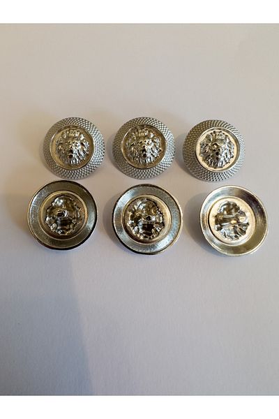 aensia Silver Color Big Lion Model Button 36 Size Metal Button Trench Coat and Jacket Button - Pack of 6 Buttons