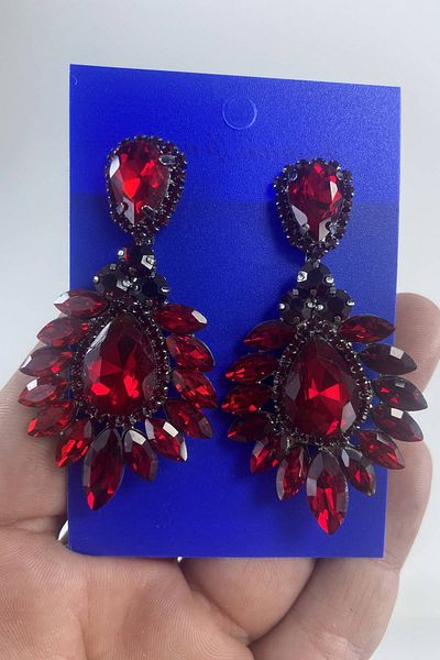 Hobigram Dark Red Shuttle Model Large Small Stone Henna Wedding Engagement Earrings