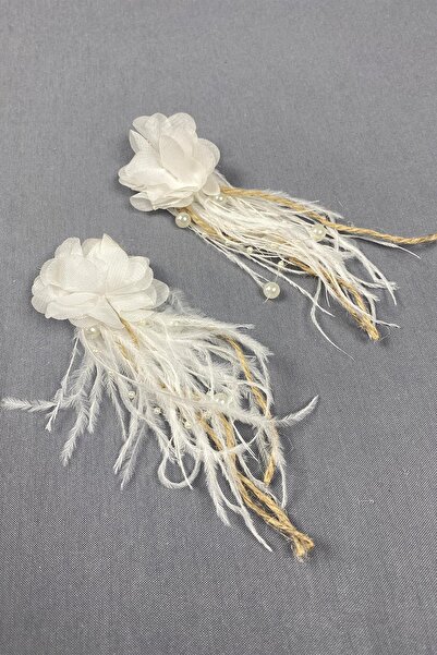 Hobigram White Laser Floral Straw Pearl Ostrich Feather Earrings – Bijoux Earrings, Stylish Design – Bijoux Cube