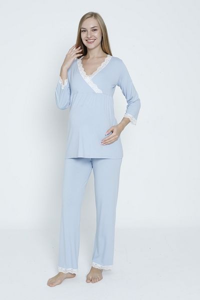 Miss Dünya Lissa Set de pijamale de maternitate și de maternitate cu mâneci sărac pentru alăptare Baby Blue