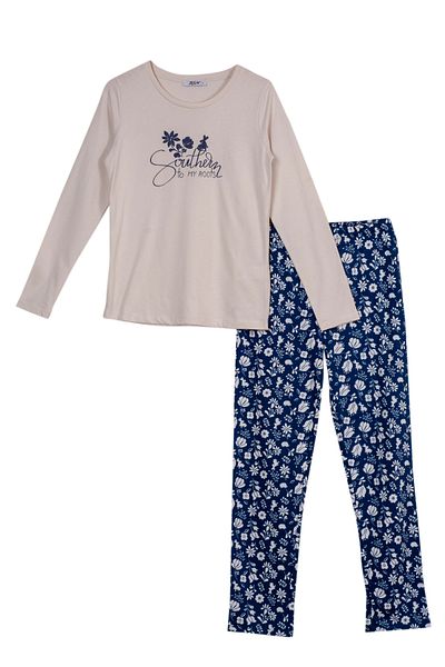BSM Women's High Quality Cotton Comfortable Crew Neck Long Sleeve Crew Neck Seasonal Pajamas Set with Pockets
