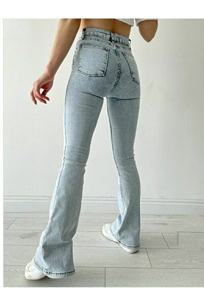 Trn JNS Buz Kar Ispanyol Paça Flare ( Extra Rahat) Yüksek Bel Ispanyol Jeans Toparlayıcı