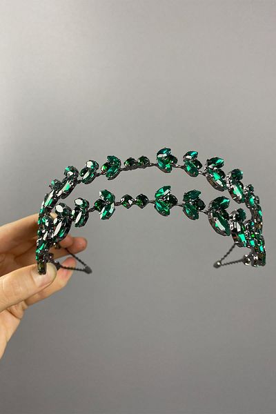 Hobigram Green Alfsa Model Double Row Bridal and Henna Crown – Crown, Crystal Stone, Stylish Model, Bridal Crown – Crown –