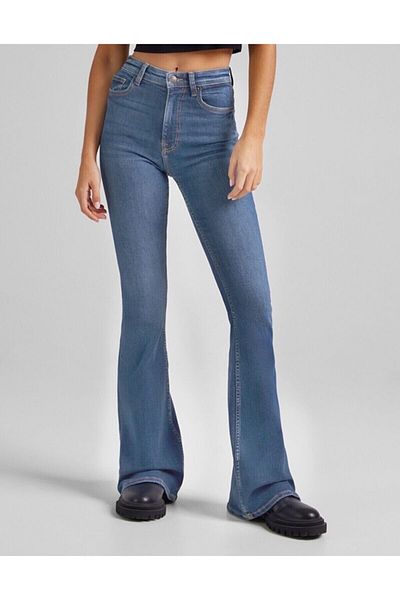 Trn JNS Blugi Flare Flare Medium Blue Flare Extra confortabili cu talie înaltă