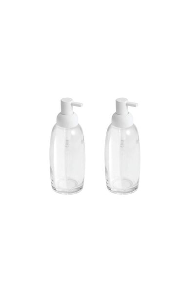 Bosphorus Bathroom Set Liquid Soap Dispenser 2 Pieces White Glass 7X7X21Cm 300ml
