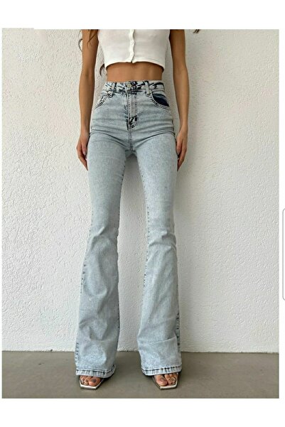 Trn JNS Buz Kar Ispanyol Paça Flare ( Extra Rahat) Yüksek Bel Ispanyol Jeans Toparlayıcı
