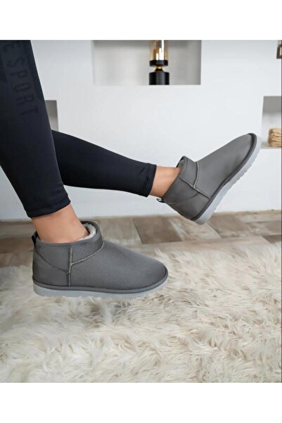 wefashion KADIN GRİ ULTRA MİNİ SÜET İÇİ KÜRKLÜ DÜZ TABAN BOT