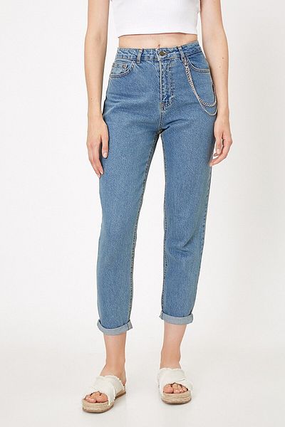 Trn JNS Mom Jeans Medium Blue Mom Talie înaltă Denim Pantaloni Lycra Colorfast Extra Confortabil