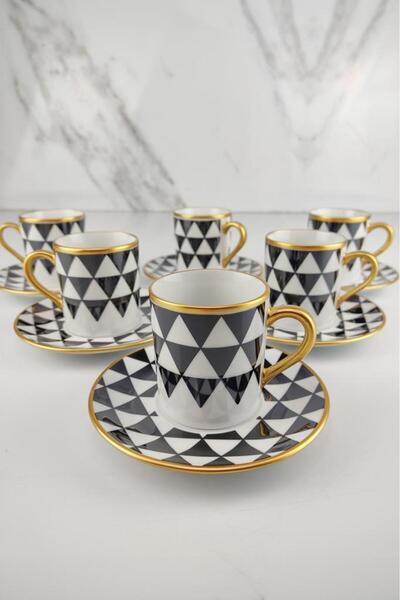 Digithome Trigon 6’lı Porselen Kahve Fincanı Takımı Yaldızlı – Frm100 C320.113