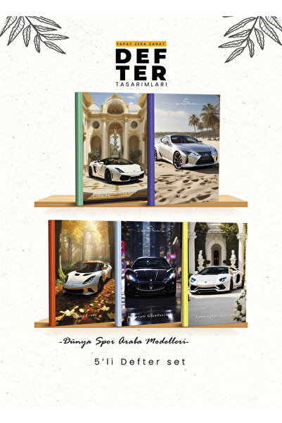 YAPAY ZEKA SANAT Set de caiete din 5 piese World Sports Cars 6-6
