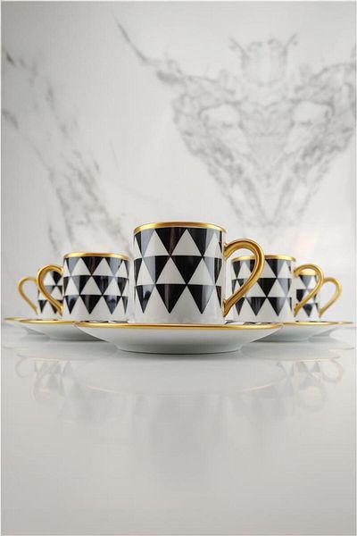 Digithome Trigon 6-Piece Porcelain Coffee Cup Set Gilded - Frm100 C320.113