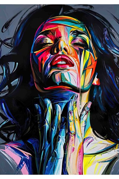 Genel Markalar Renkli Kadın Çizimi Kanvas Tablo, Çok Renkli İnsan Kanvas, Kadın Silüeti Tablo, Dekoratif Tablo