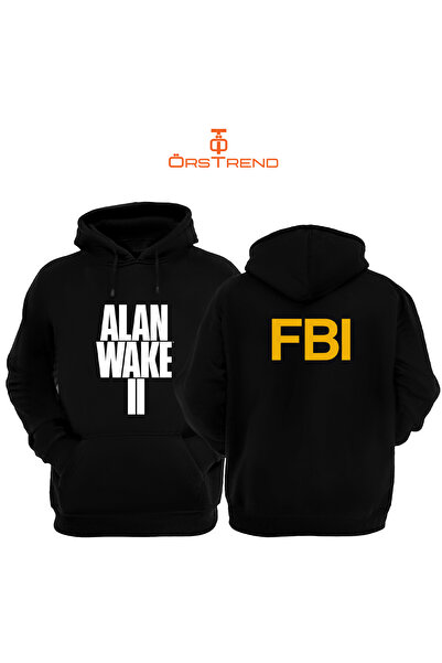 ÖRSTREND سويت شيرت بقلنسوة أسود للجنسين بطبعة 3 خيوط من Alan Wake 2