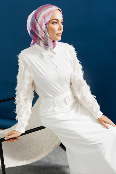 Mooncorn Φουλάρι με πλισέ μοτίβο λιλά Akra