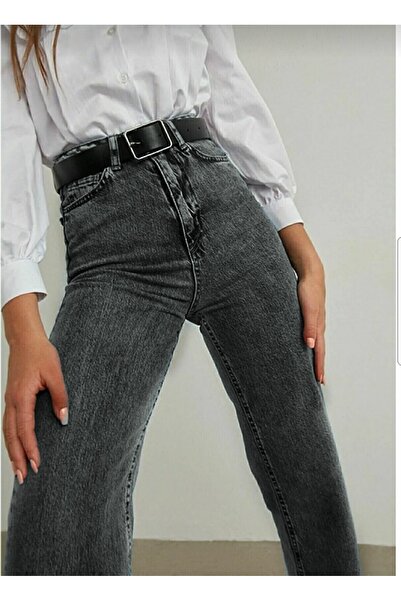 Trn JNS Pantaloni Palazzo din denim, casual, cu talie înaltă afumată